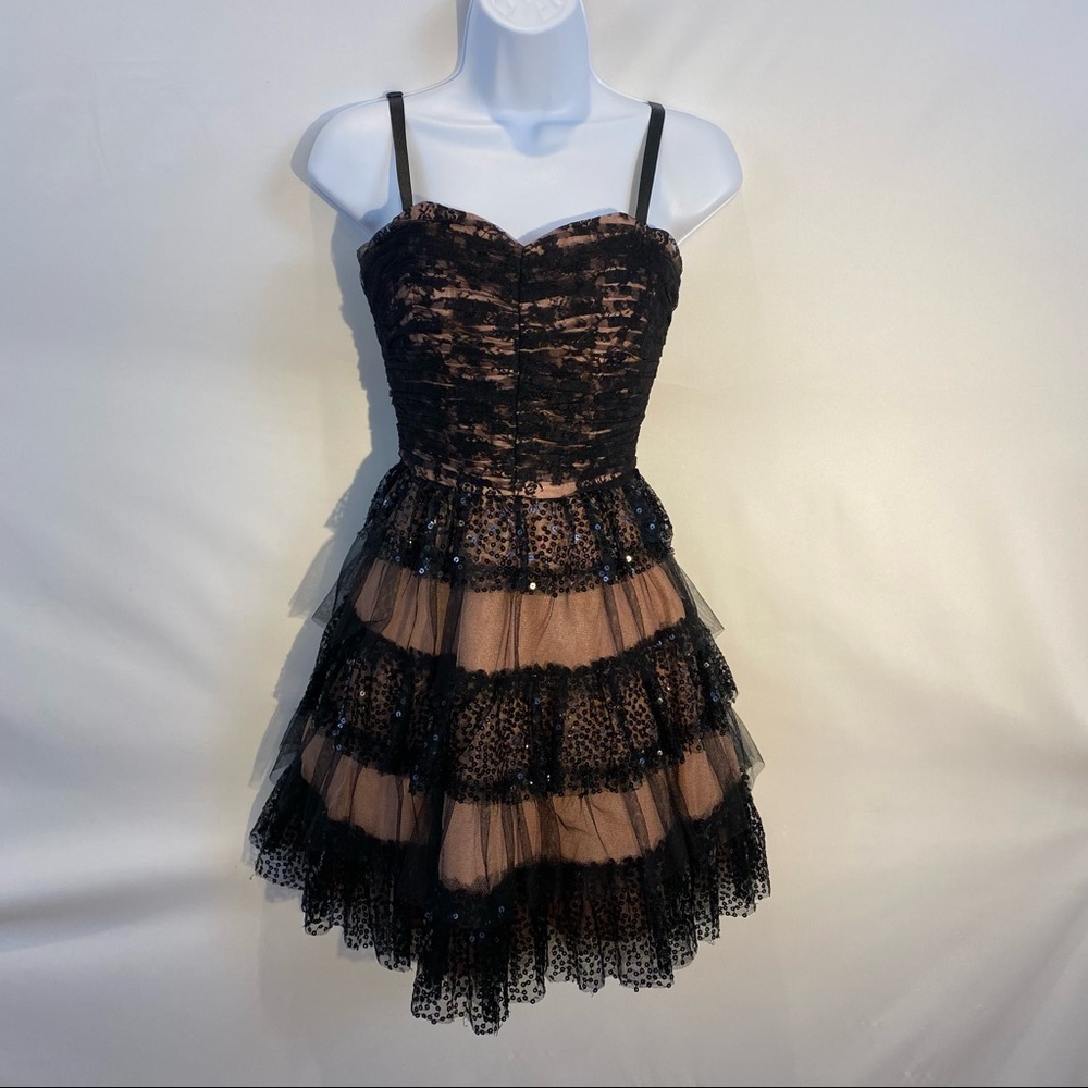 Betsey Johnson Bustier Lace Tulle Sequin Party Mini Dress Black and Pink 2 NWOT - Picture 5 of 17